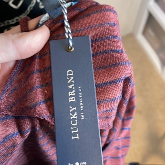 Lucky Brand Striped Long Sleeve Top V Neck Criss‎ Cross Back Blouse Small - Picture 5 of 7